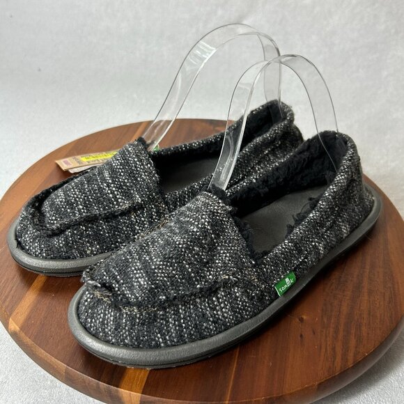 Sanuk Women’s Sidewalk Surfer Slip-On Shoes – Black/White Tweed Canvas Size 7 - Picture 1 of 7